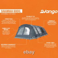 Pack de tente Vango Savannah 600xl pour 6 personnes avec armature et sous-tapis