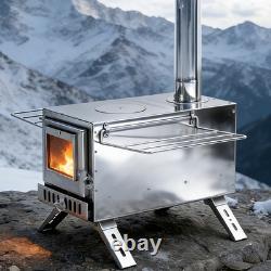 Poêle à bois portable amélioré pour le camping, poêle de tente compact avec grande chambre de combustion