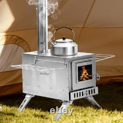 Poêle à bois portable amélioré pour le camping, poêle de tente compact avec grande chambre de combustion