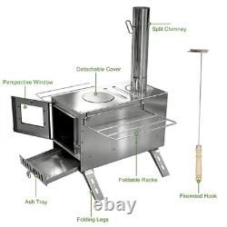 Poêle à bois portable amélioré pour le camping, poêle de tente compact avec grande chambre de combustion
