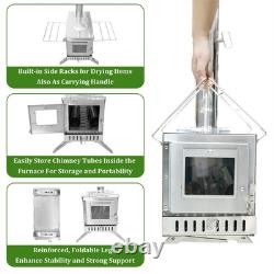 Poêle à bois portable amélioré pour le camping, poêle de tente compact avec grande chambre de combustion