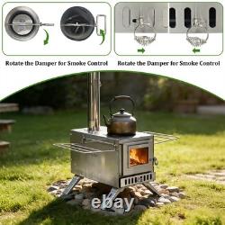 Poêle à bois portable amélioré pour le camping, poêle de tente compact avec grande chambre de combustion