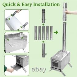 Poêle à bois portable amélioré pour le camping, poêle de tente compact avec grande chambre de combustion