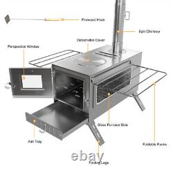 Poêle à bois portable en acier inoxydable pour camping et chasse avec grande tente