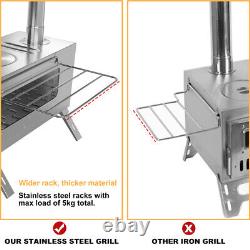 Poêle à bois portable en acier inoxydable pour camping et chasse avec grande tente