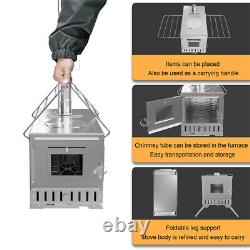 Poêle à bois portable en acier inoxydable pour camping et chasse avec grande tente