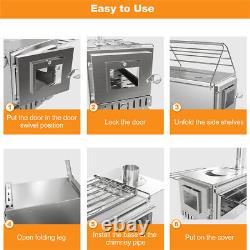 Poêle à bois portable en acier inoxydable pour camping et chasse avec grande tente