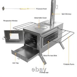 Poêle à bois portable en acier inoxydable pour tente grande taille, camping et chasse