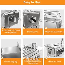 Poêle à bois portable pour tente grande taille avec 7 tuyaux de cheminée, chauffage et cuisson en extérieur