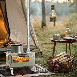 Poêle à bois portable pour tente grande taille avec 7 tuyaux de cheminée, chauffage et cuisson en extérieur