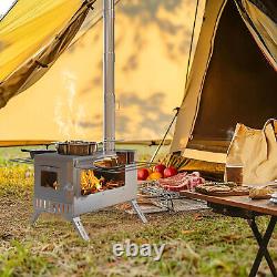 Poêle à bois portable pour tente grande taille avec 7 tuyaux de cheminée, chauffage et cuisson en extérieur