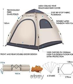 Pop Up Tent 2/3/4 Homme Instant Automatique Camping Tente Hexangulaire Grand Extérieur