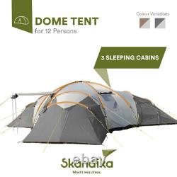 Tente Dôme Familiale Skandika Turin 12 Personnes 3 Pods de Couchage Sombre XL Camping Nouveau