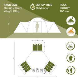 Tente Dôme Familiale Skandika Turin 12 Personnes 3 Pods de Couchage Sombre XL Camping Nouveau