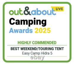 Tente Easy Camp Hidra 5 pour 5 personnes, tente à arceaux, hauteur debout de 1,8 m, excellent prix