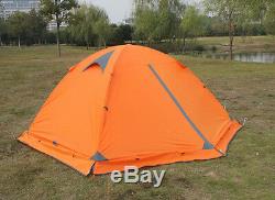 Tente Orange Double Layer 2 Personne 4 Saison Extérieure Camping Neige Vent Jupe Lumière