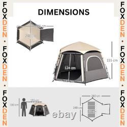 Tente Pop Up 4 Personnes Imperméable Légère avec Fenêtres en Maille de Ventilation Grise FOXDEN