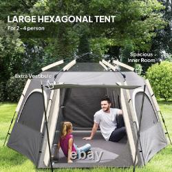 Tente Pop Up 4 Personnes Imperméable Légère avec Fenêtres en Maille de Ventilation Grise FOXDEN