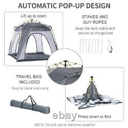 Tente Pop Up pour Quatre Personnes Abri Automatique de Camping Plage Festival Gris Outsunny