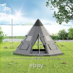 Tente Tipi 6 Personnes pour Camping en Famille 365x365cm, Hauteur de 260cm Résistante aux Intempéries