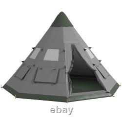 Tente Tipi pour 6 personnes, grande tente de camping familiale, pyramide avec sac de transport, gris