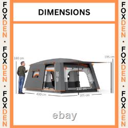 Tente Tunnel 4 6 Personnes 3000mm Imperméable Auvent Double Peau Fenêtres Grises Air FOXDEN