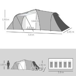 Tente Tunnel 4-6 Personnes, Tente de Camping avec 2 Chambres, Espace de Vie et Porche