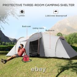 Tente Tunnel 4-6 Personnes, Tente de Camping avec 2 Chambres, Espace de Vie et Porche