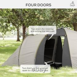 Tente Tunnel 4-6 Personnes, Tente de Camping avec 2 Chambres, Espace de Vie et Porche
