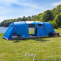 Tente Tunnel Grande 6 Personnes 2 Chambres Familiale Camping Imperméable Tapis de Sol Cousu