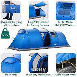 Tente Tunnel Grande 6 Personnes 2 Chambres Familiale Camping Imperméable Tapis de Sol Cousu