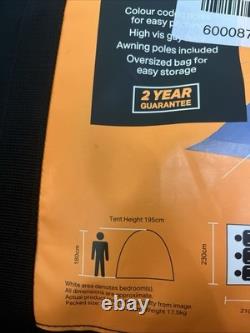 Tente Tunnel Halfords 6 Personnes avec Auvent, 2 Chambres, Grande Taille Familiale, Sac de Transport
