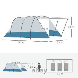 Tente Tunnel Outsunny 6-8 Personnes, Tente de Camping à Deux Chambres avec Sac de Transport, Bleue