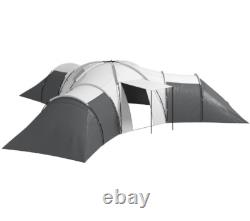 Tente Tunnel Spacieuse Outsunny avec 3 Chambres, Espace de Vie et Porche, Gris