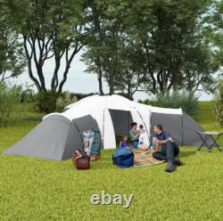 Tente Tunnel Spacieuse Outsunny avec 3 Chambres, Espace de Vie et Porche, Gris
