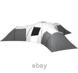 Tente Tunnel Spacieuse Outsunny avec 3 Chambres, Espace de Vie et Porche, Gris