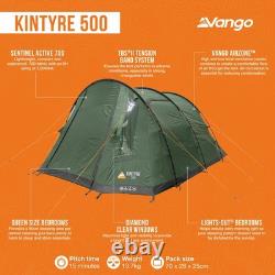 Tente Tunnel Vango Kintyre 500 pour Camping en Plein Air, Grand Abri pour 5 Personnes en Fibres de Verre