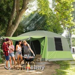 Tente Tunnel de Camping 4-8 Personnes Abri Dôme Porche 2 Chambres Crochet pour Lampe Sac Portable