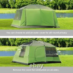 Tente Tunnel de Camping 4-8 Personnes Abri Dôme Porche 2 Chambres Crochet pour Lampe Sac Portable