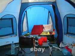 Tente Vango Biarritz 600. Auvent, grand salon et deux grandes chambres.