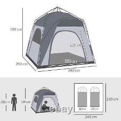 Tente abri pop-up de camping pour 4 personnes, équipement de randonnée, sac de voyage gris.