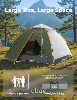 Tente de Camping Gysrevi, Tente Instantanée Pop Up pour 3 Personnes Imperméable, Grande Double Couche