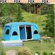 Tente De Camping Portable 4-8 Personnes Avec 2 Chambres, 6 Fenêtres En Maille, Cadre En Acier Bleu