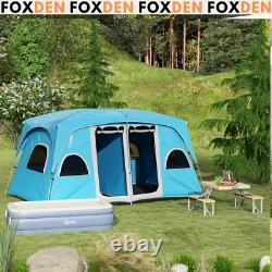 Tente de Camping Portable 4-8 Personnes avec 2 Chambres, 6 Fenêtres en Maille, Cadre en Acier Bleu