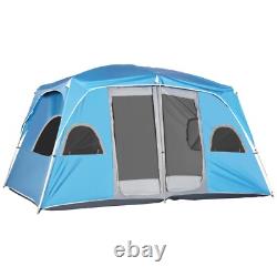 Tente de Camping Portable 4-8 Personnes avec 2 Chambres, 6 Fenêtres en Maille, Cadre en Acier Bleu