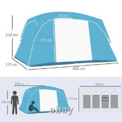 Tente de Camping Portable 4-8 Personnes avec 2 Chambres, 6 Fenêtres en Maille, Cadre en Acier Bleu