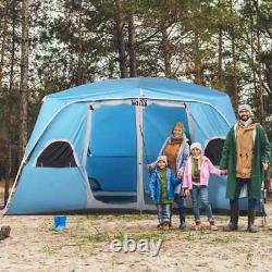 Tente de Camping Portable 4-8 Personnes avec 2 Chambres, 6 Fenêtres en Maille, Cadre en Acier Bleu
