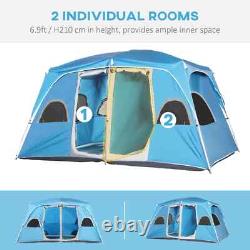 Tente de Camping Portable 4-8 Personnes avec 2 Chambres, 6 Fenêtres en Maille, Cadre en Acier Bleu