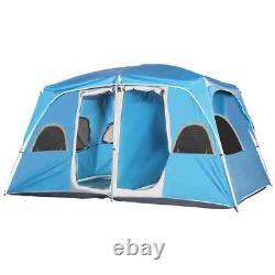 Tente de Camping Portable 4-8 Personnes avec 2 Chambres, 6 Fenêtres en Maille, Cadre en Acier Bleu