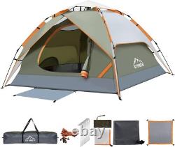 Tente de Camping, Tente Instantanée Pop Up pour 3 Personnes Imperméable, Grande Tente Automatique à Double Couche
